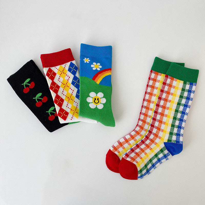 Cozy Rainbow Striped Tube Socks for Kids - Soft Cotton Mid-Calf Socks