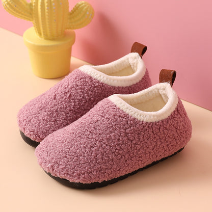 Kids Fleece-Lined Cotton Slippers - Non-Slip Warm Winter House Shoes