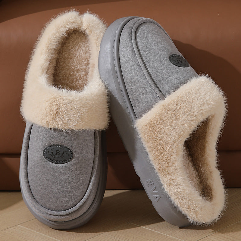 Men's Plush Suede Slippers - Warm Non-Slip Indoor House Shoes