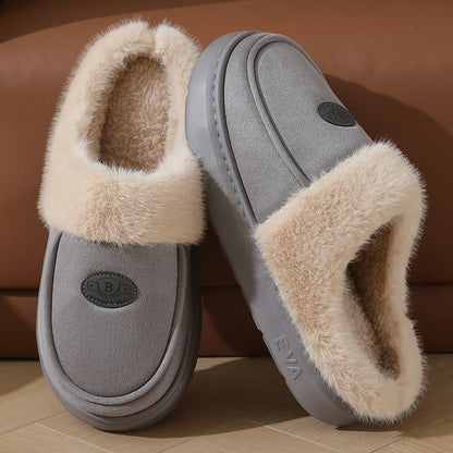 Men's Plush Suede Slippers - Warm Non-Slip Indoor House Shoes