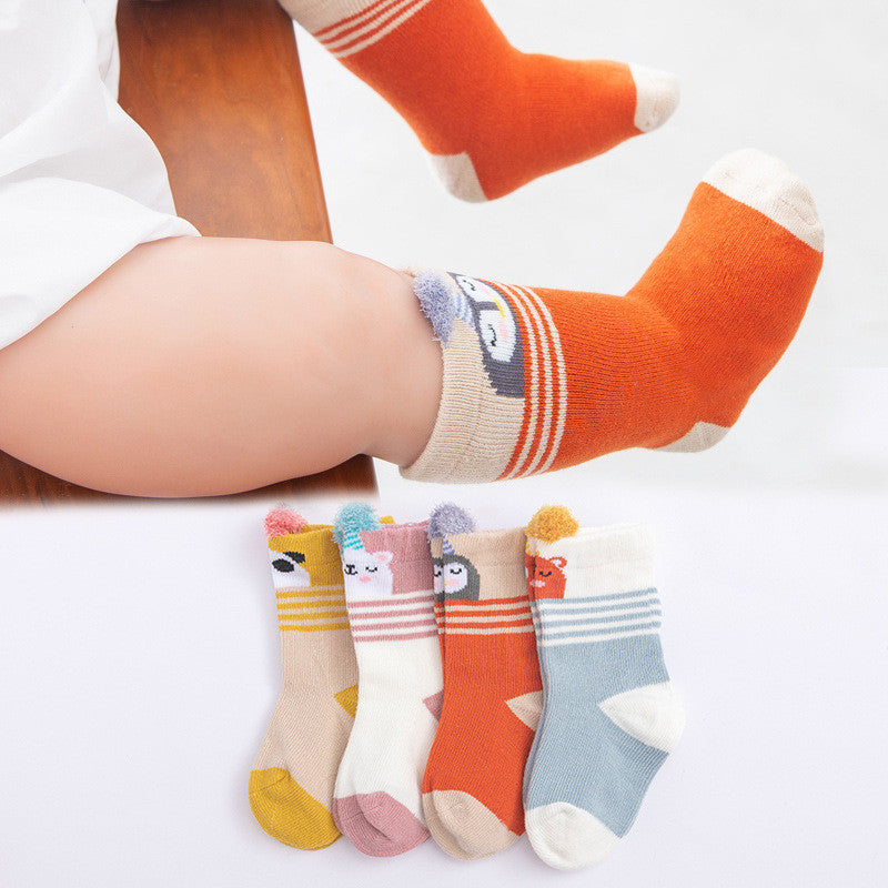 Cozy Cartoon Baby Socks - Soft Cotton Non-Slip Socks (4-Pack)