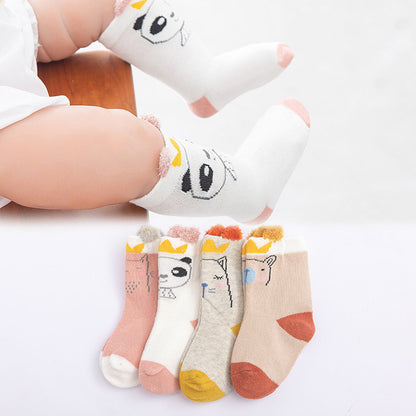 Cozy Cartoon Baby Socks - Soft Cotton Non-Slip Socks (4-Pack)