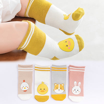Cozy Cartoon Baby Socks - Soft Cotton Non-Slip Socks (4-Pack)