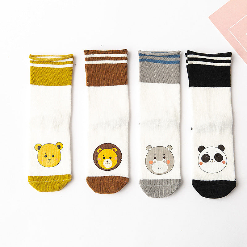Cozy Cartoon Baby Socks - Soft Cotton Non-Slip Socks (4-Pack)