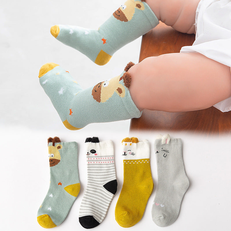 Cozy Cartoon Baby Socks - Soft Cotton Non-Slip Socks (4-Pack)