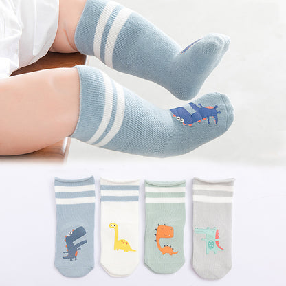 Cozy Cartoon Baby Socks - Soft Cotton Non-Slip Socks (4-Pack)