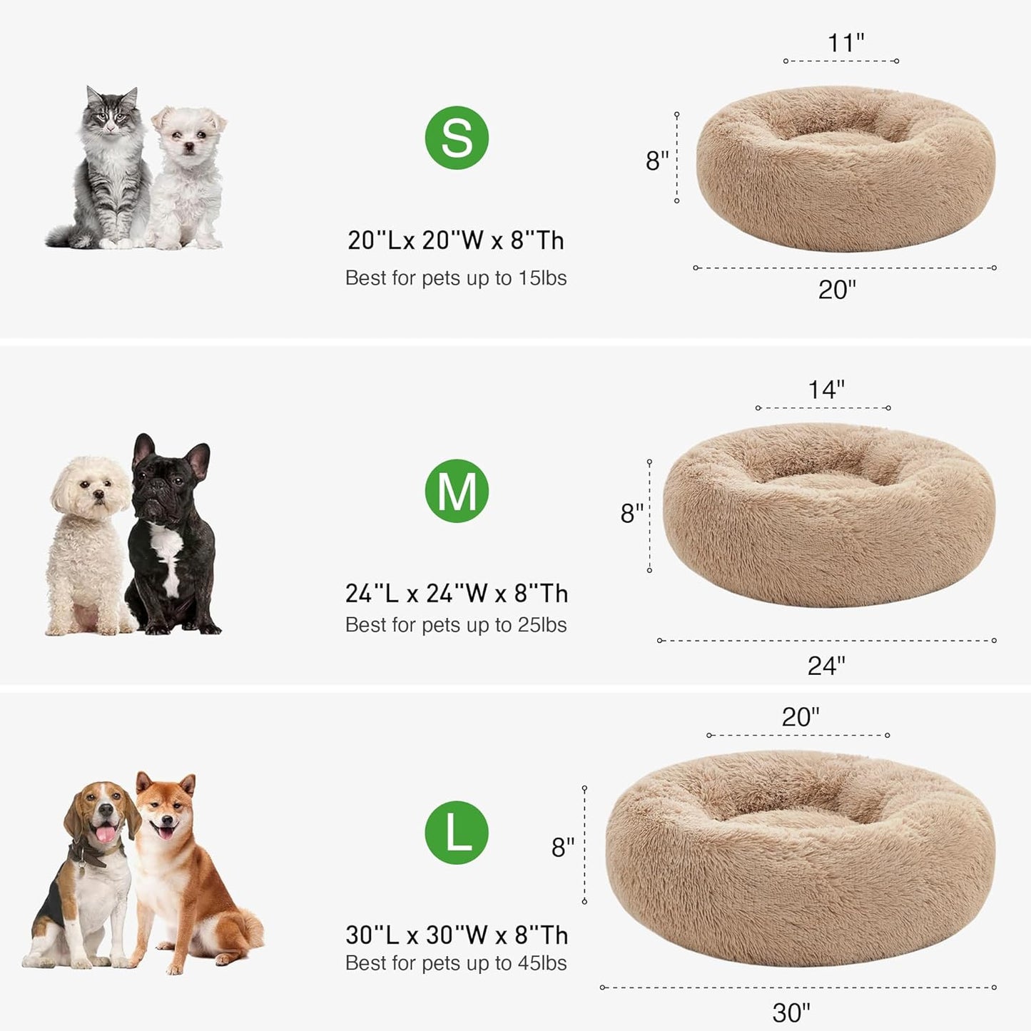 24In Cat Beds for Indoor Cats - Cat Bed with Machine Washable, Waterproof Bottom - Taupe Fluffy Calming Cushion Pet Bed for Joint-Relief and Sleep Improvement