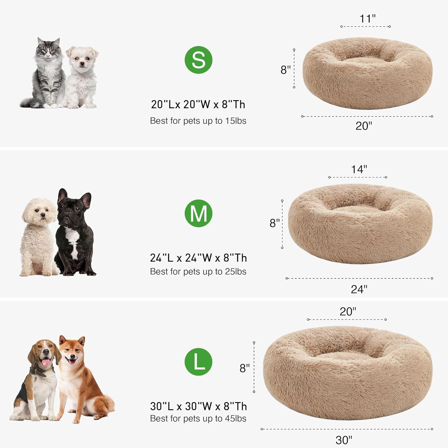 24In Cat Beds for Indoor Cats - Cat Bed with Machine Washable, Waterproof Bottom - Taupe Fluffy Calming Cushion Pet Bed for Joint-Relief and Sleep Improvement