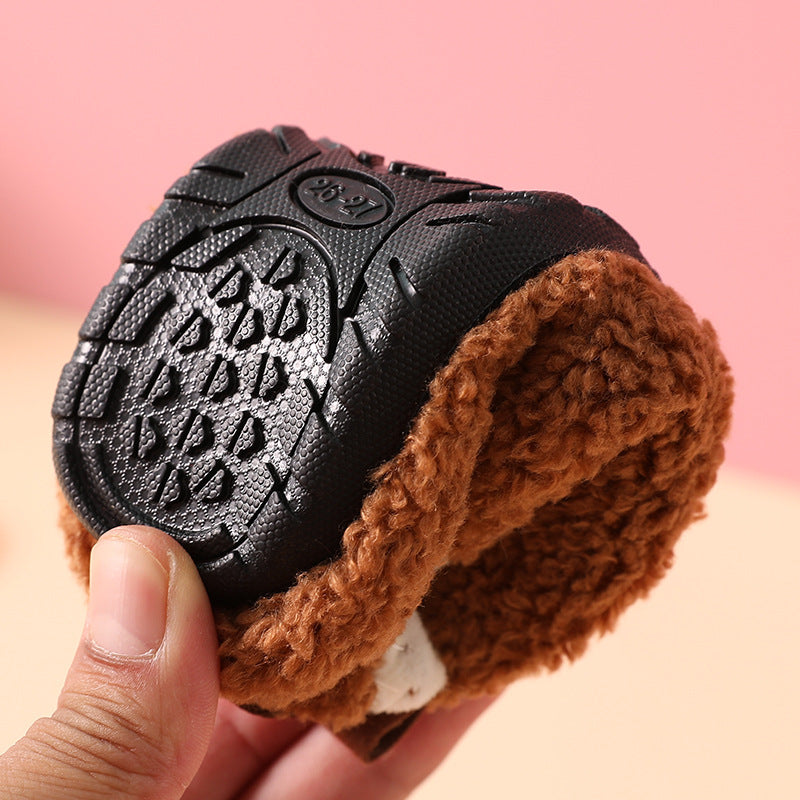 Kids Fleece-Lined Cotton Slippers - Non-Slip Warm Winter House Shoes