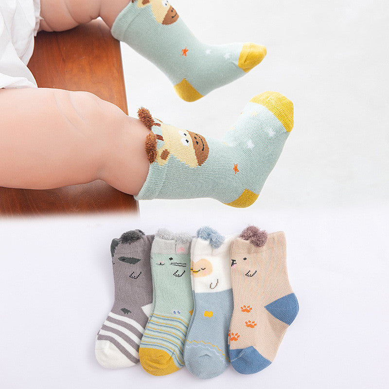 Cozy Cartoon Baby Socks - Soft Cotton Non-Slip Socks (4-Pack)