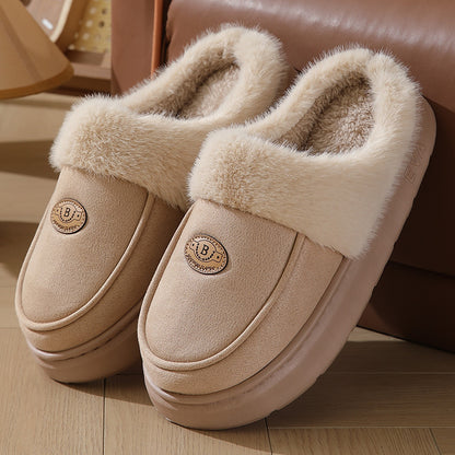 Men's Plush Suede Slippers - Warm Non-Slip Indoor House Shoes