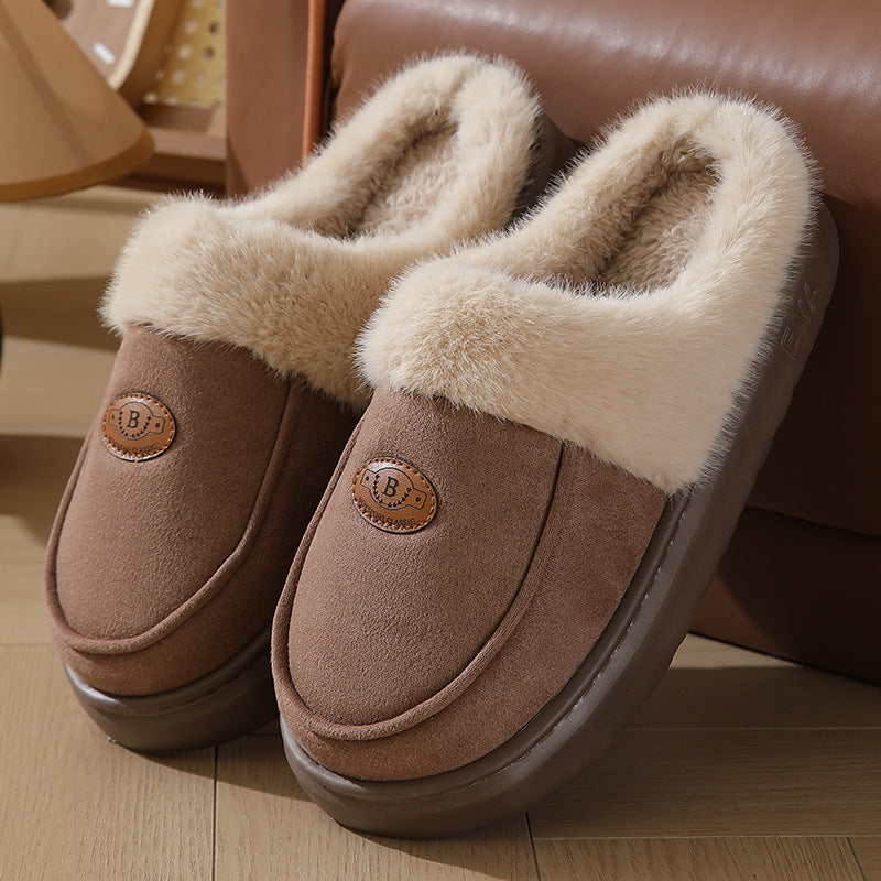 Men's Plush Suede Slippers - Warm Non-Slip Indoor House Shoes