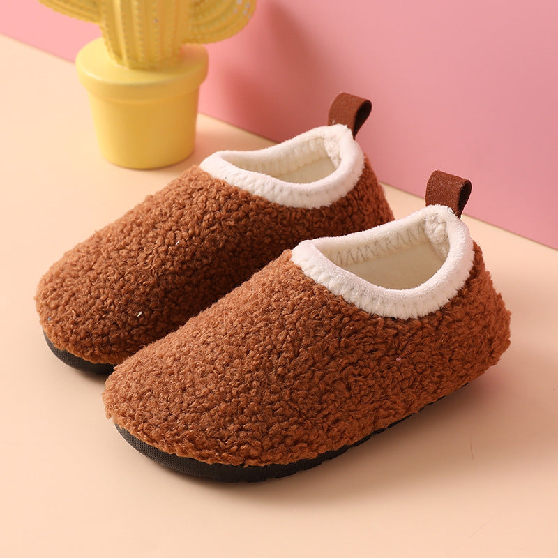 Kids Fleece-Lined Cotton Slippers - Non-Slip Warm Winter House Shoes