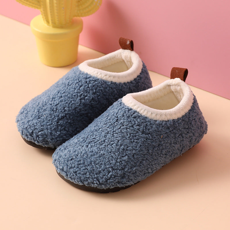 Kids Fleece-Lined Cotton Slippers - Non-Slip Warm Winter House Shoes