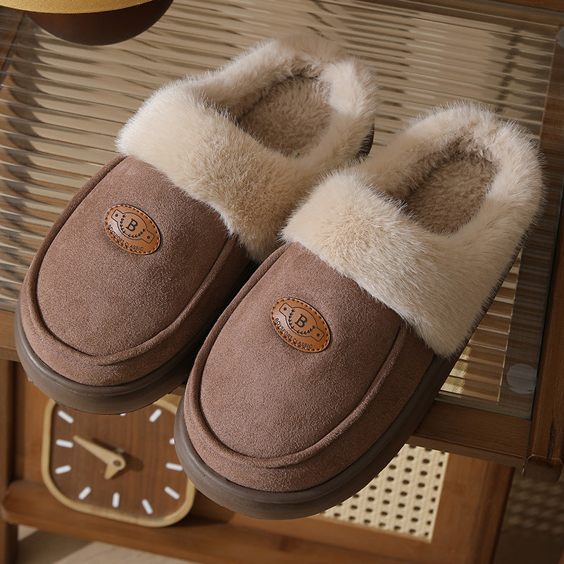 Men's Plush Suede Slippers - Warm Non-Slip Indoor House Shoes