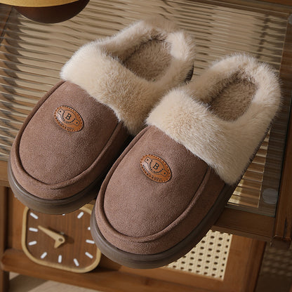 Men's Plush Suede Slippers - Warm Non-Slip Indoor House Shoes