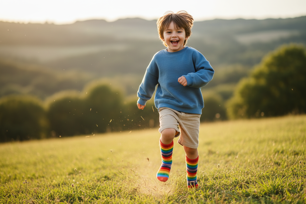 create image of child wearing comfortable socks in action 