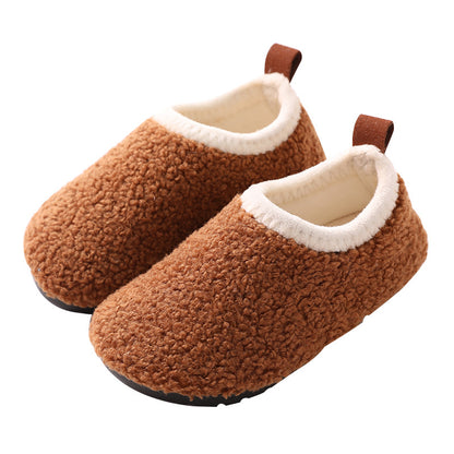 Kids Fleece-Lined Cotton Slippers - Non-Slip Warm Winter House Shoes