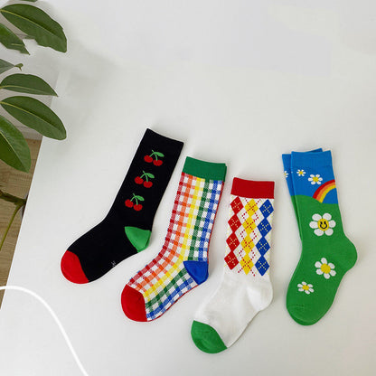Cozy Rainbow Striped Tube Socks for Kids - Soft Cotton Mid-Calf Socks