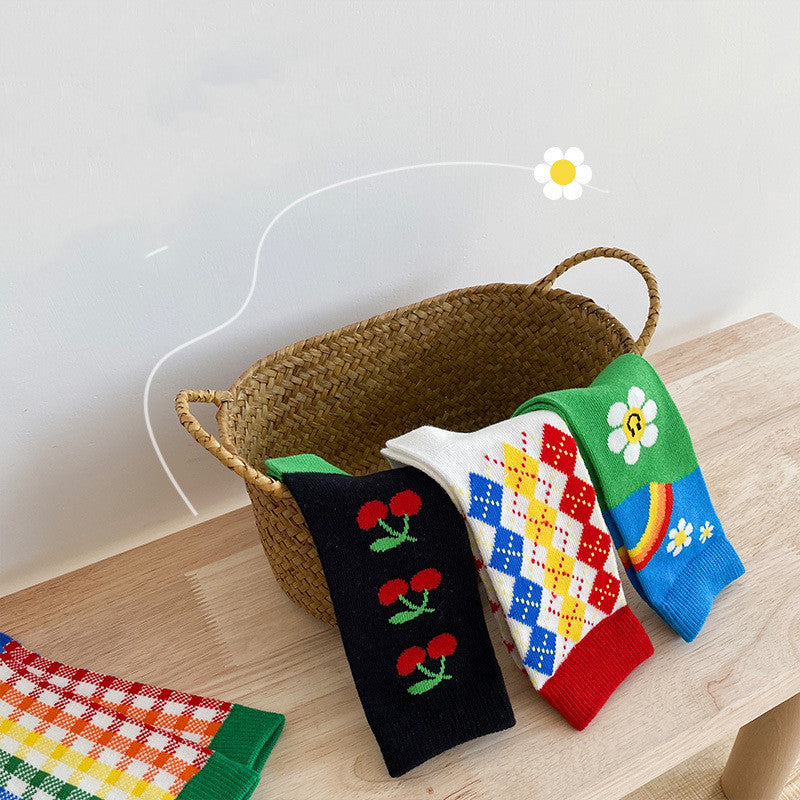 Cozy Rainbow Striped Tube Socks for Kids - Soft Cotton Mid-Calf Socks