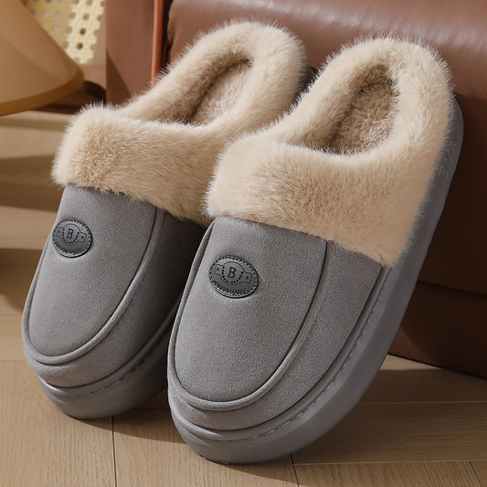 Men's Plush Suede Slippers - Warm Non-Slip Indoor House Shoes